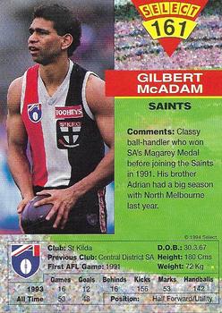 1994 Select AFL #161 Gilbert McAdam Back